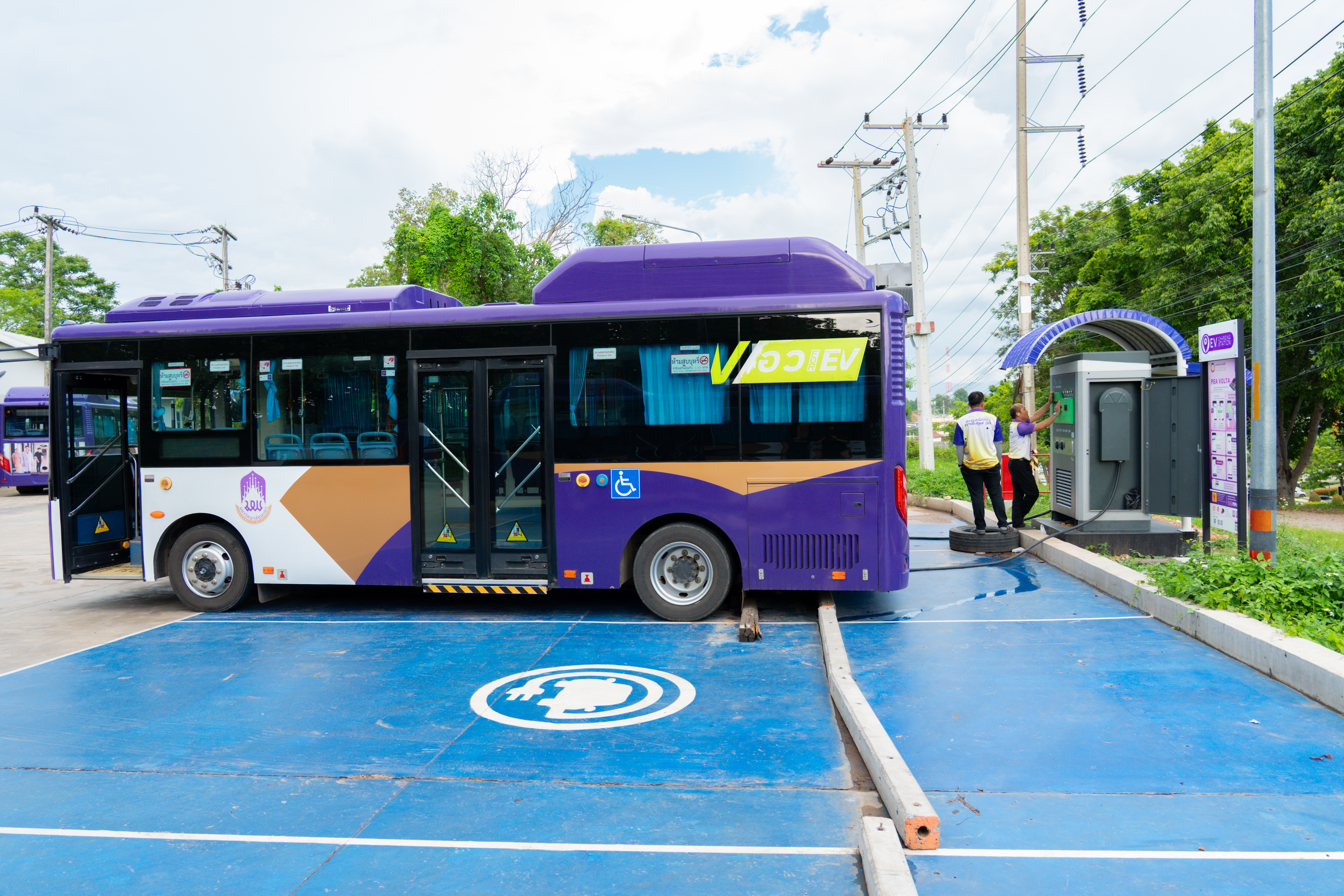 Electric bus at charging station