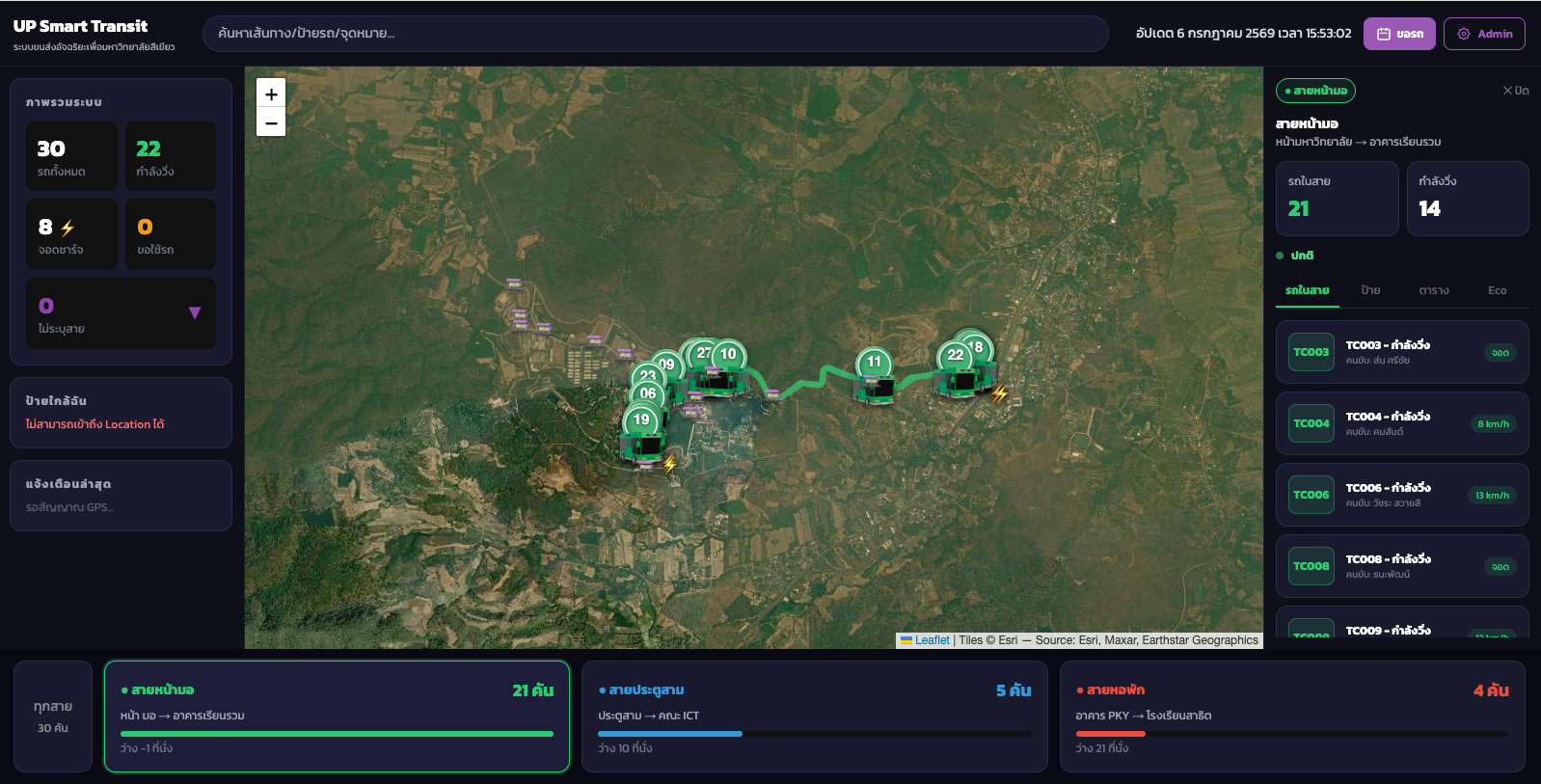 Bustransit Smart UP route map showing shuttle bus route, University of Phayao