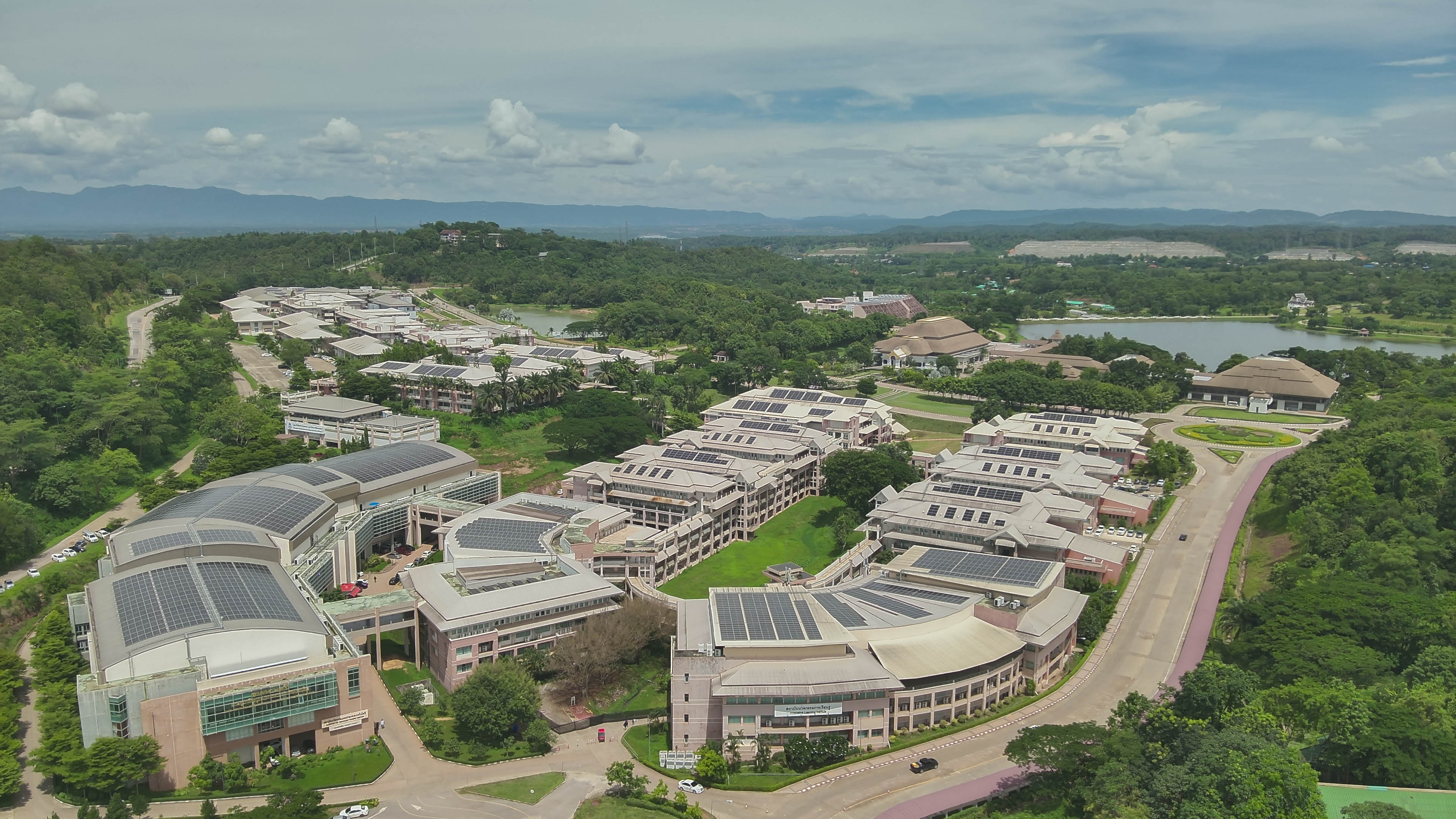 Aerial view of solar PV rooftop installations, University of Phayao
