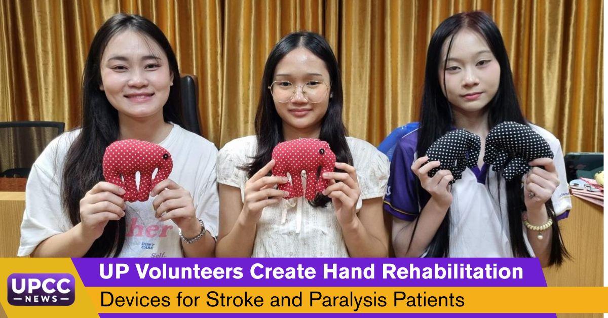 Student volunteers holding completed Pee Chang Hand rehabilitation devices